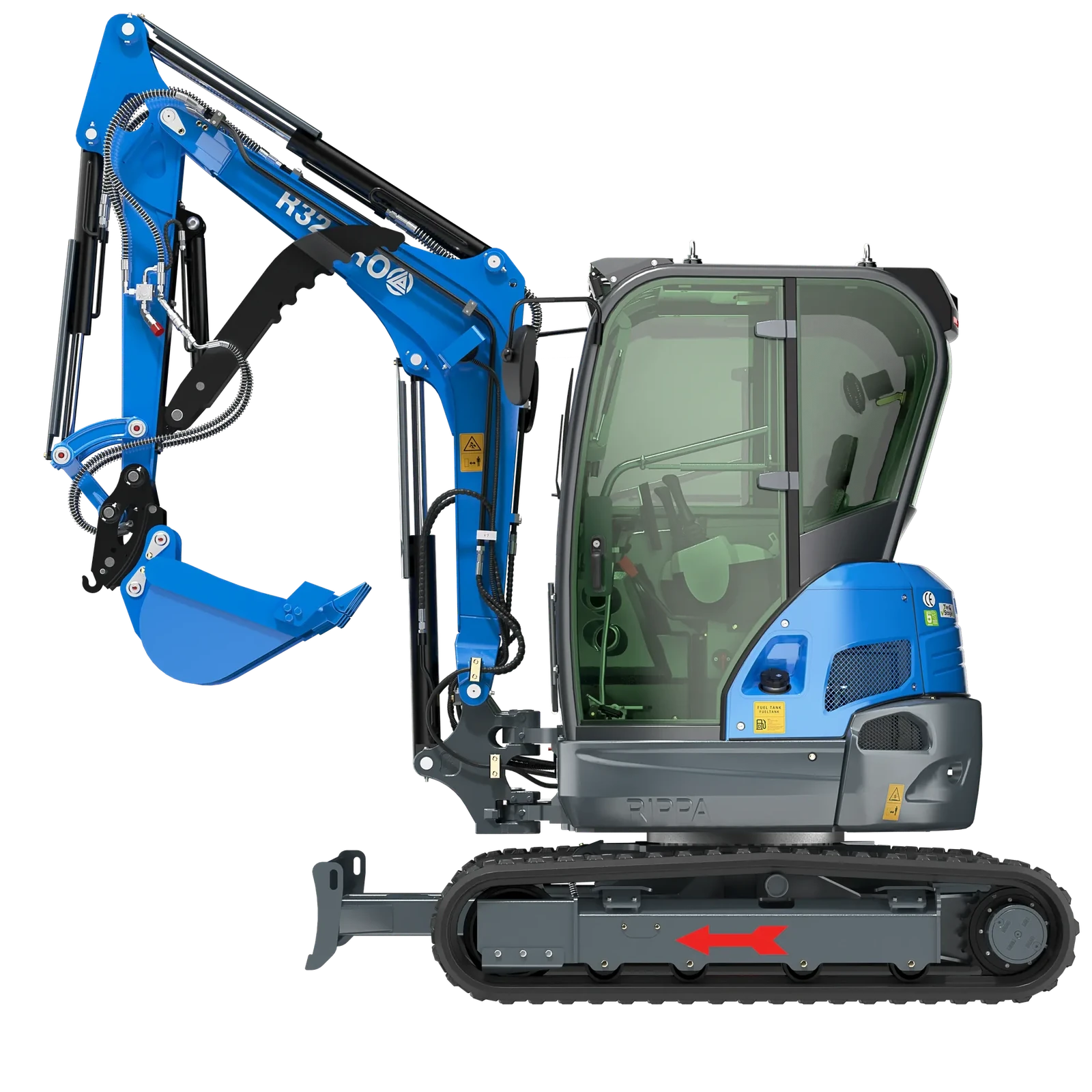 Mini-pelle Rippa R32 PRO avec cabine vue de profil